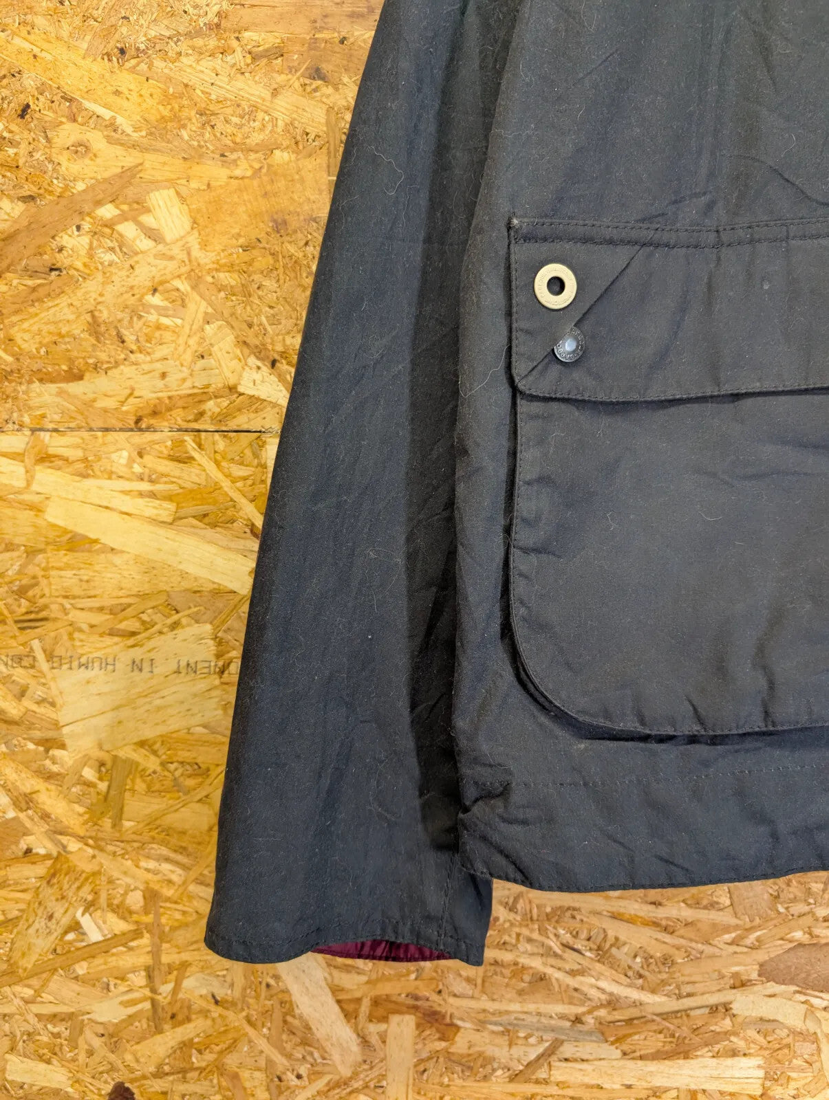 Barbour Deck Wax Jacket Mens XL Navy Blue Cotton Cord Collar Chin Strap South
