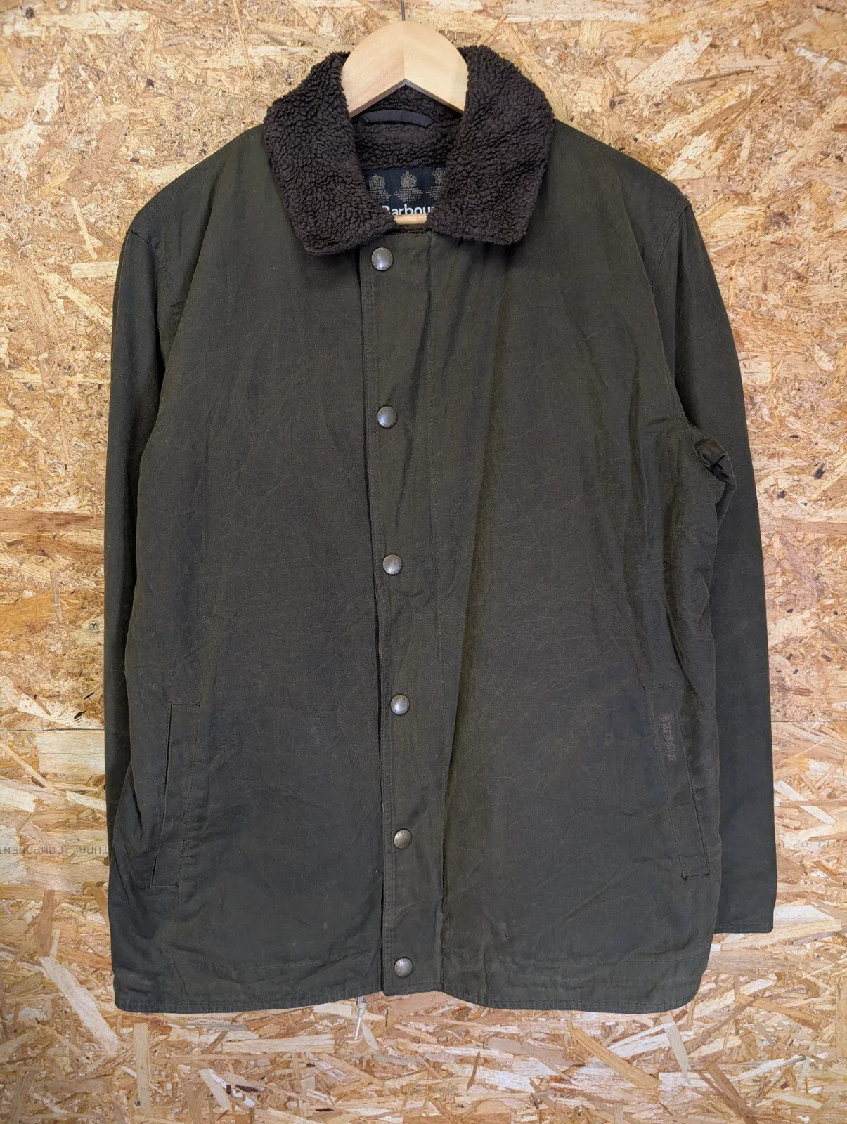 Barbour Hurricane Wax Jacket Mens Large Olive Green Steve McQueen Sherpa Fleece