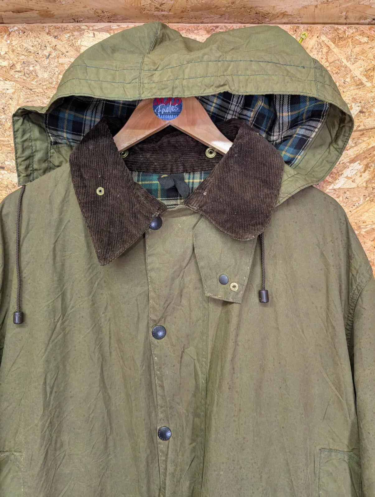 Vintage Barbour Border Hooded Wax Jacket Mens XL 44in 2 Royal Crest Warrants 80s