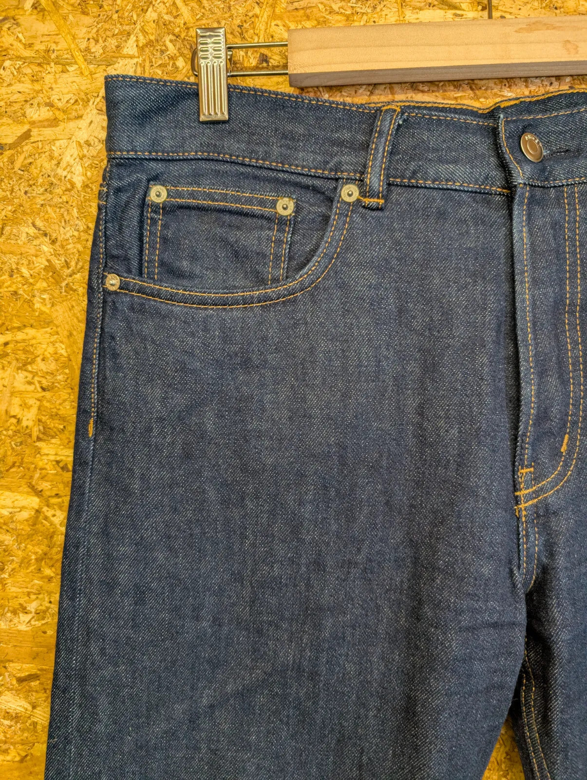 Arket Park Jeans Mens W33 L32 Rigid Dark Blue Raw Denim Navy Straight Button Fly