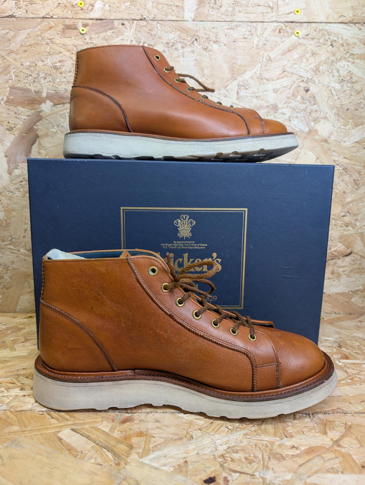 Trickers Monkey Boots Size 7 UK 41 EU Ethan Tan Brown Leather England Boxed