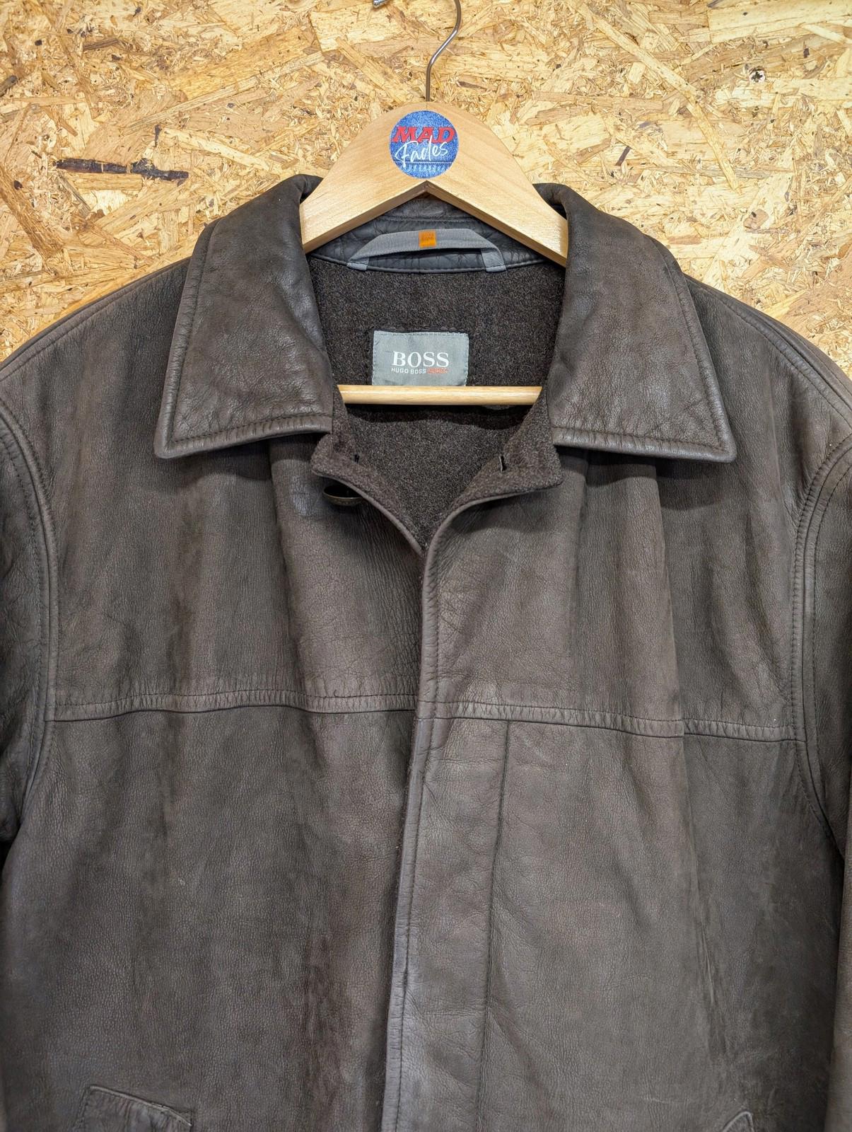 Hugo Boss Vintage Jacket Large 42 Men EU 52 Leather Nubuck Brown Wool Lined Coat