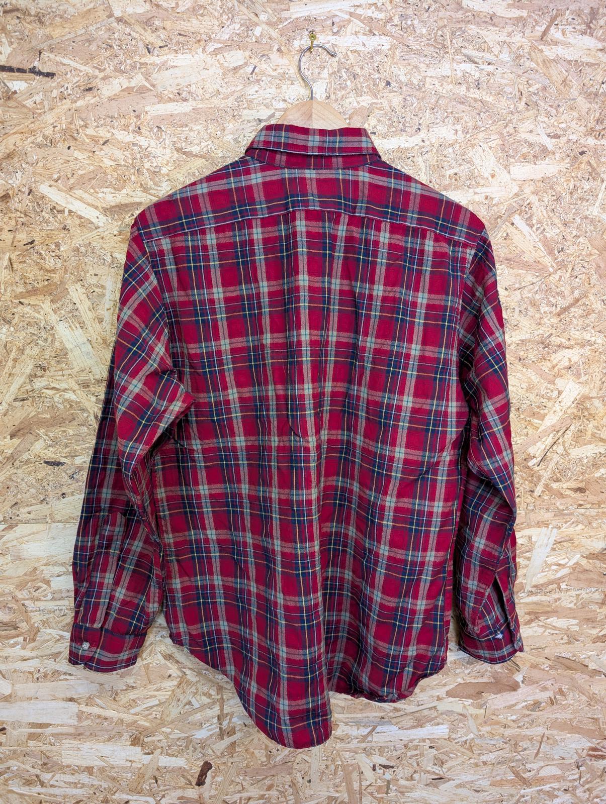 Pendleton Shirt Large Red Navy Blue Beige Check Plaid Wool Made In USA Vintage