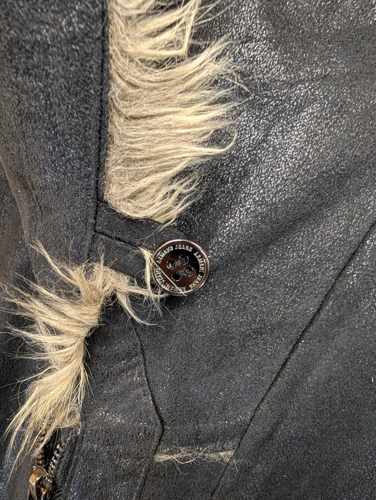 Armani Jeans Jacket Womens Size 12 Faux Fur Fleece Lined Suede Black BeigeY2K