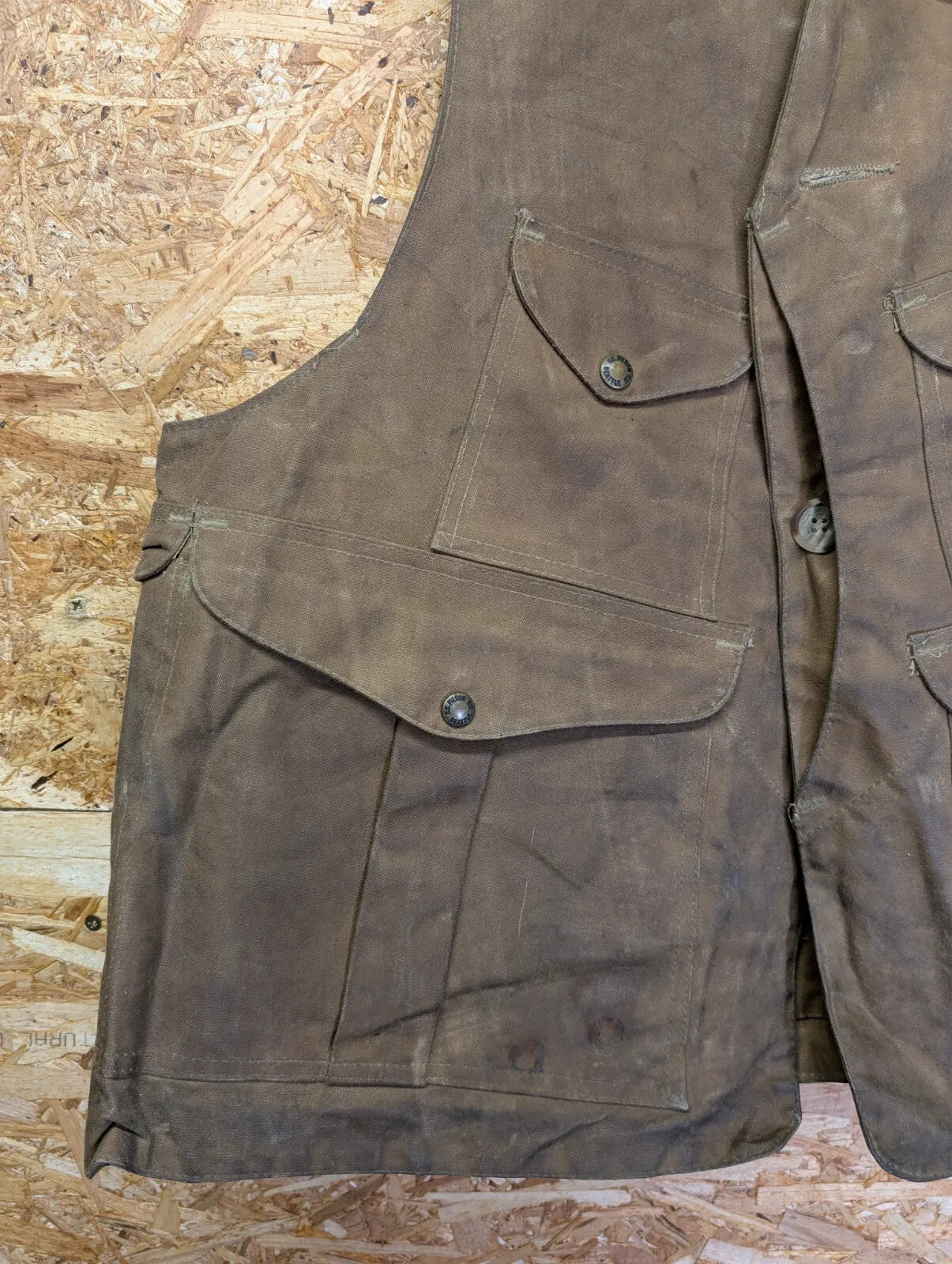 Filson Tin Cloth Hunting Vest Mens Large Style 32 Gilet Brown Wax Tin Cloth Tan