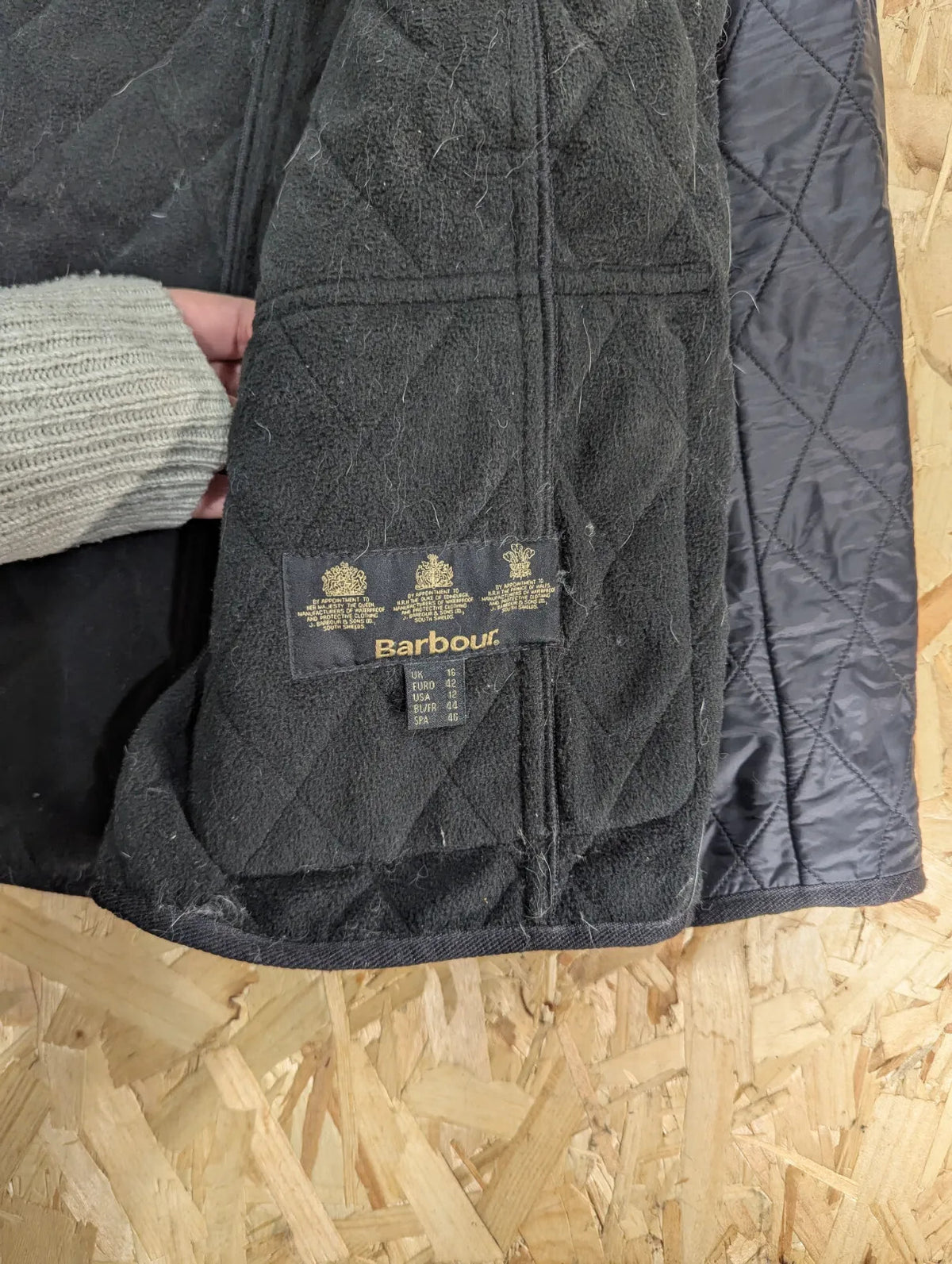 Barbour International Quilted Jacket Womens UK16 Black Polar Insulated Fleece