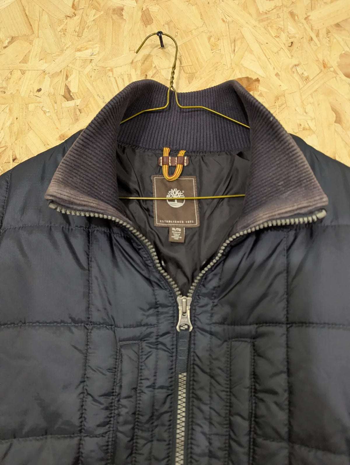 Timberland Puffer Jacket Mens XL Black Nylon Quilted Insulated Bomber Mock Neck