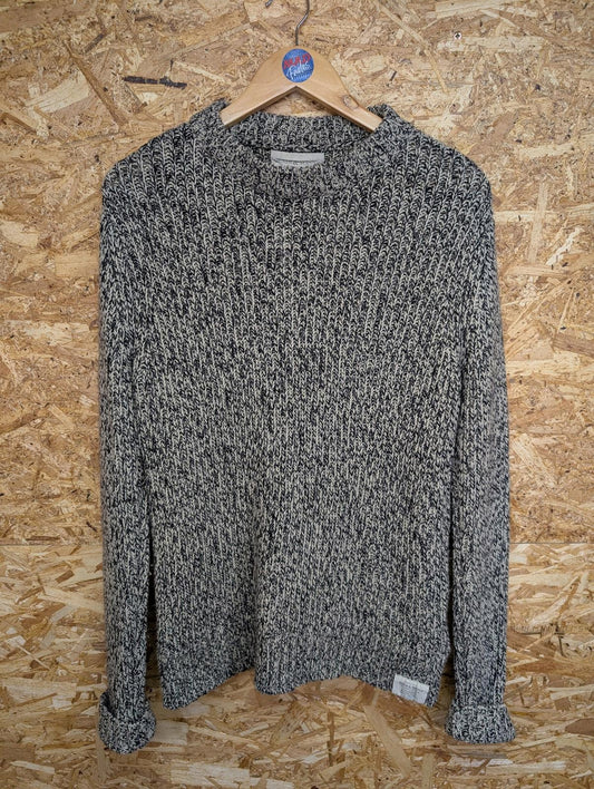 Ralph Lauren Knit Jumper Mens Medium Crew Neck Chunky Acrylic Wool Black Cream