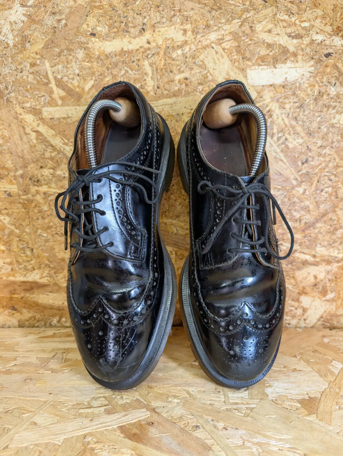 Dr Martens 3989 Brogue Oxford Shoes Mens UK8 Black Leather Wingtip Lace Up Retro