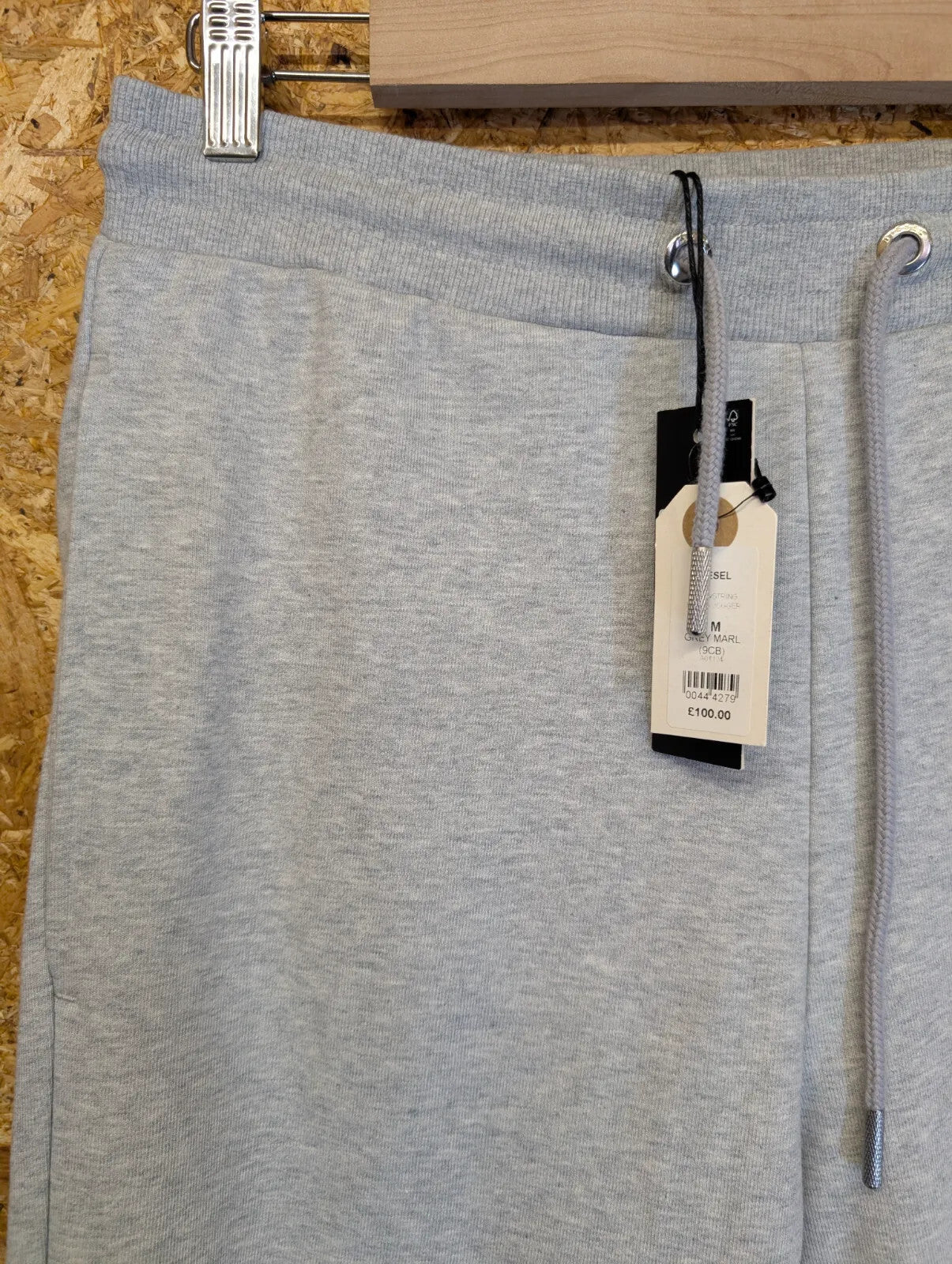 Diesel Joggers Men W32 Medium Grey Marl Cotton Logo Drawstring Cuffed Sweatpants