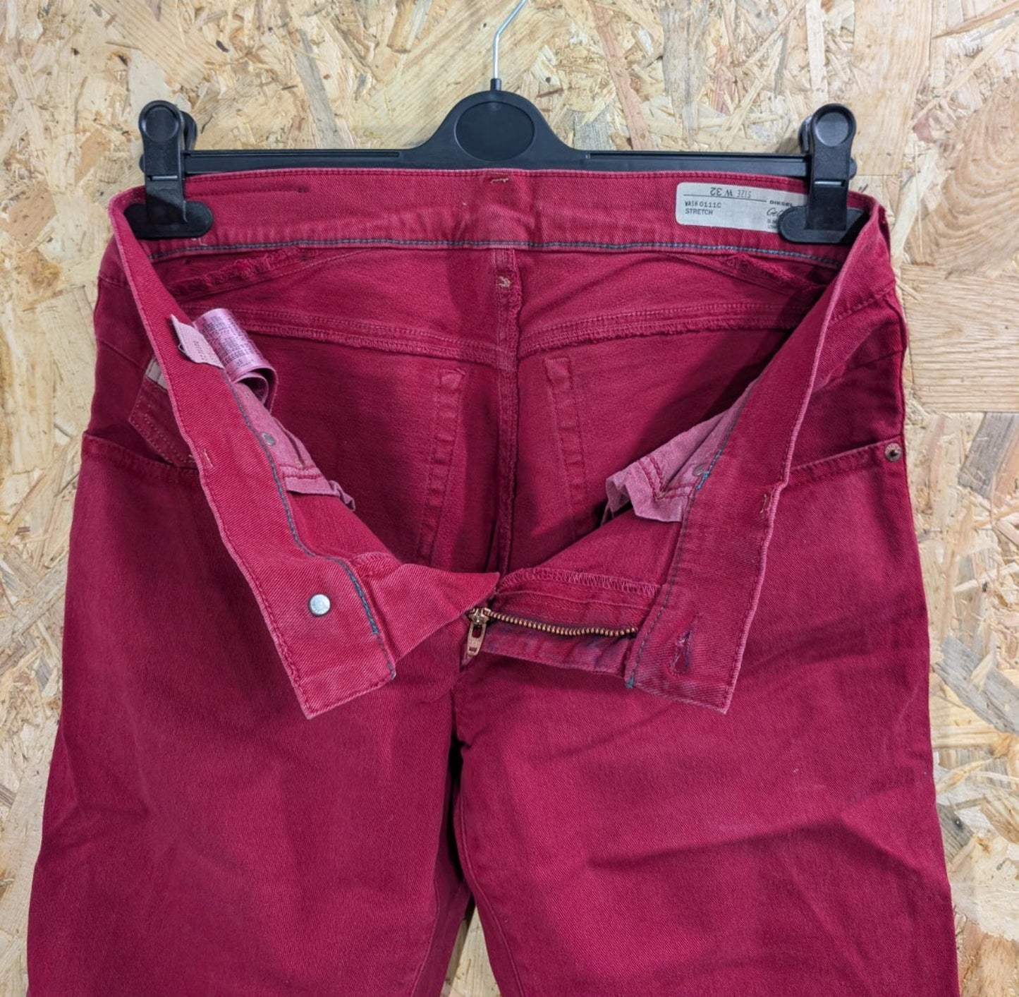 Diesel Getlegg Jeans W32 L37 Tall 0111C Red Slim Skinny Low Waist Stretch Denim