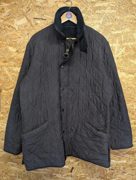 Barbour Microfiber Polarquilt Long Jacket Large Fleece Quilted Padded Navy Blue