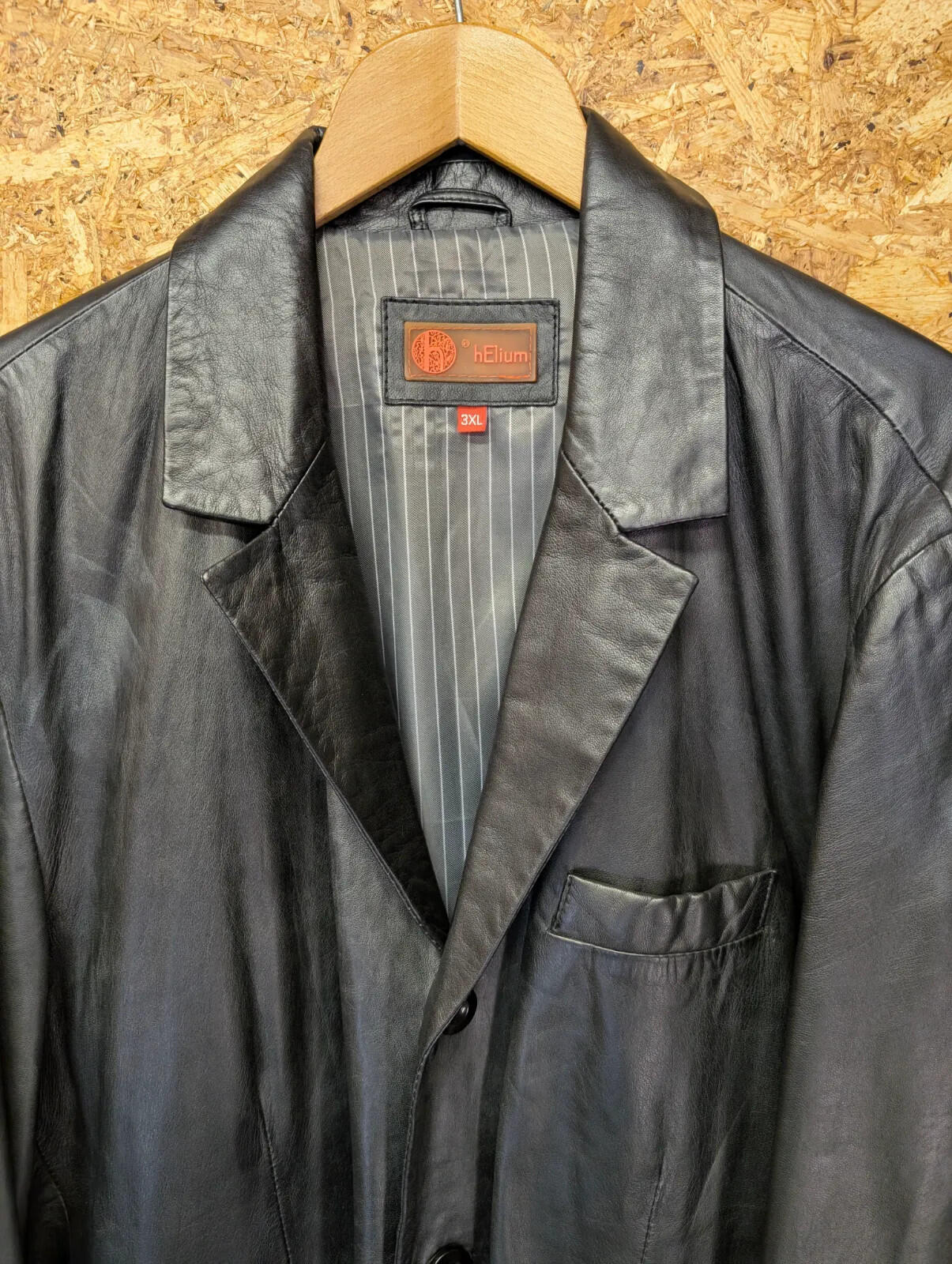 Helium Soft Leather Jacket Mens 3XL Black Button Up Long Blazer Y2K Vintage