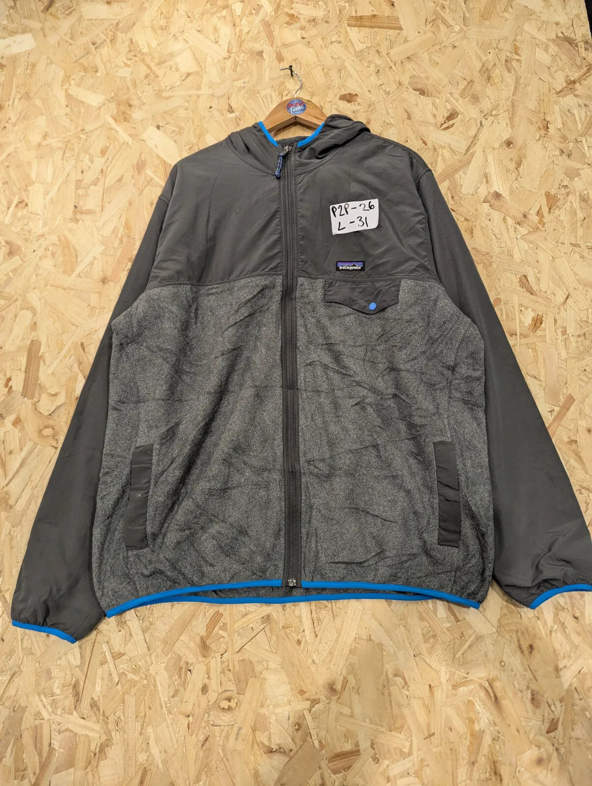 Patagonia Synchilla Hooded Fleece Jacket Mens XXL Charcoal Grey Blue Hooded Tech