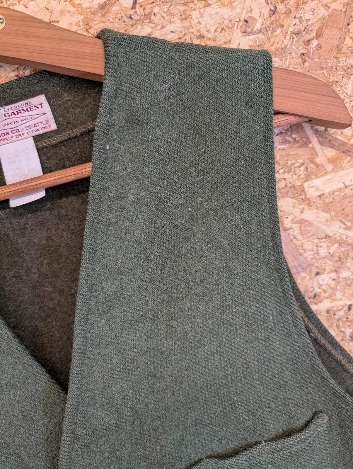 Filson Mackinaw Vest Mens Large 42 Forest Green Wool Waistcoat Gilet Body Warmer