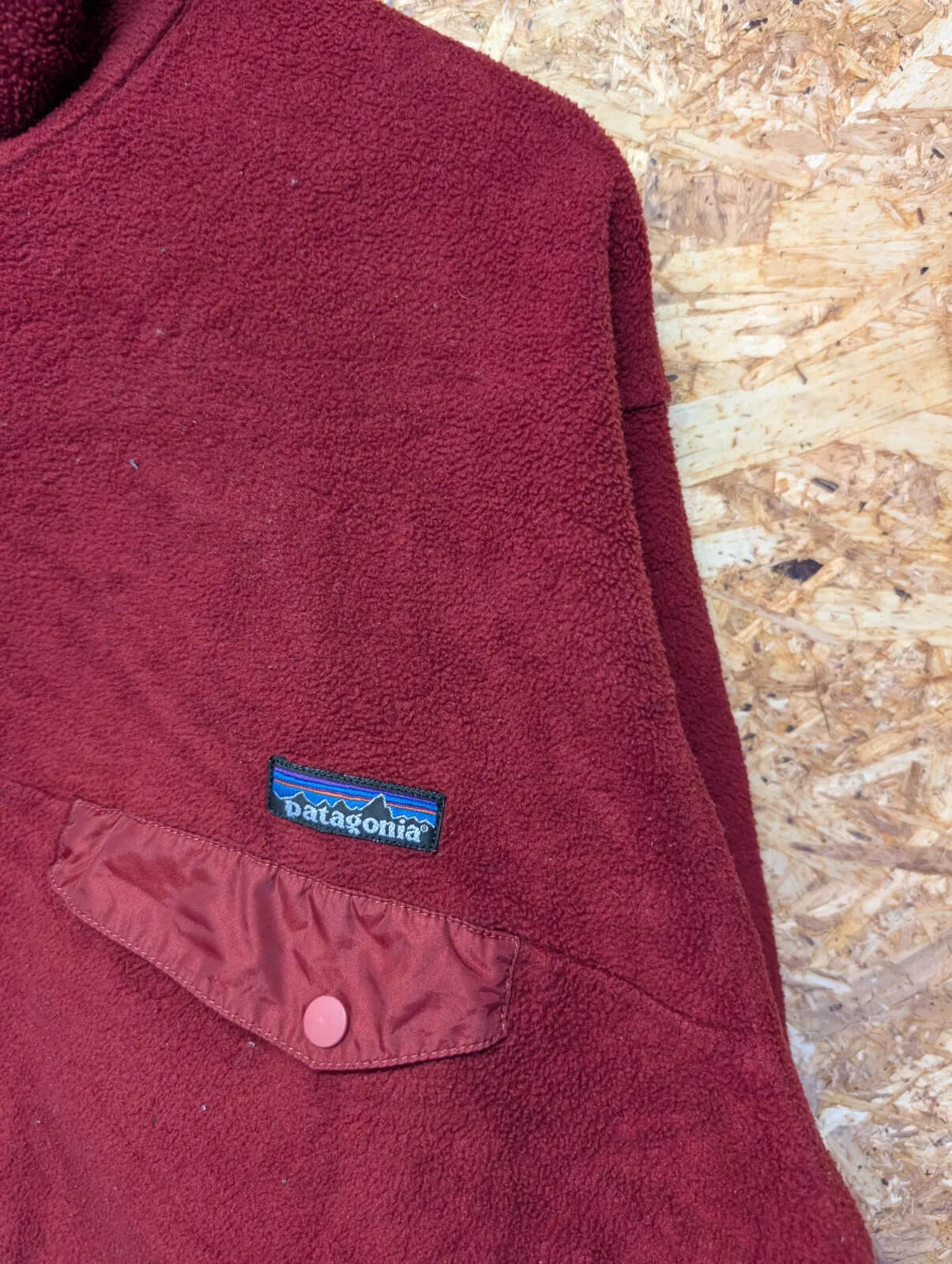 Vintage Patagonia Fleece Mens Medium Burgundy Fleece Snap-T Pullover Canada 90s