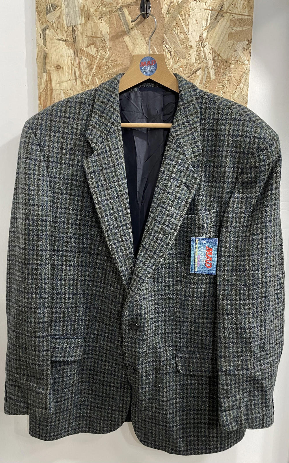 Harris Tweed Vintage Blazer 100% Pure New Wool Jacket Blue Houndstooth Large