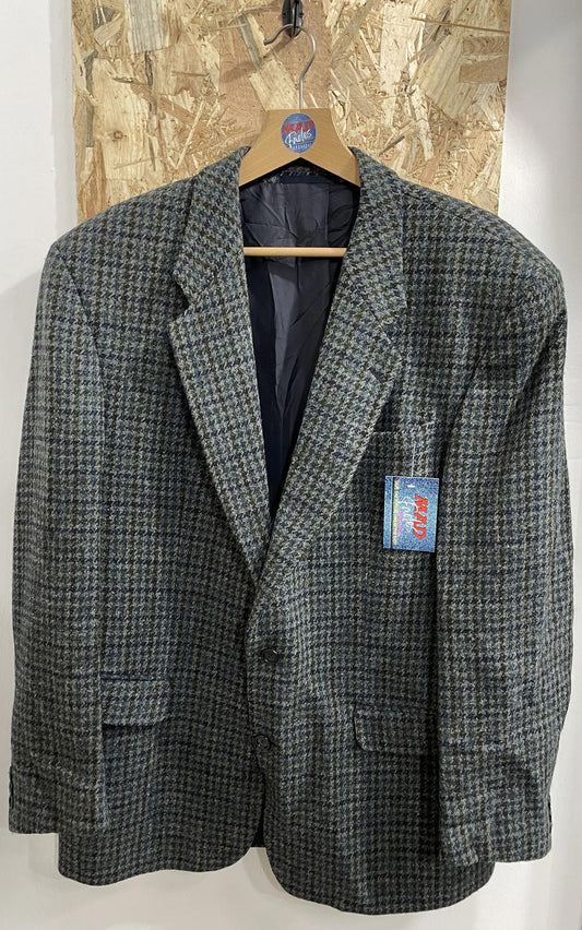 Harris Tweed Vintage Blazer 100% Pure New Wool Jacket Blue Houndstooth Large