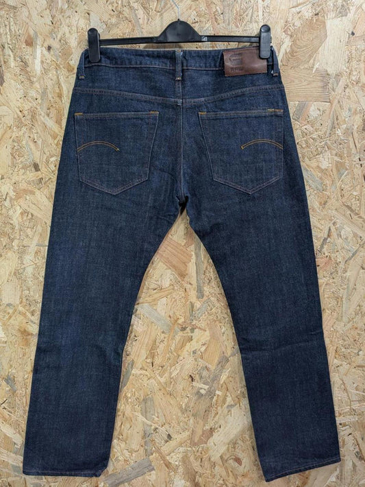 G-Star 3301 Straight Jeans W34 L30 Navy Blue Denim Button Fly Regular Fit