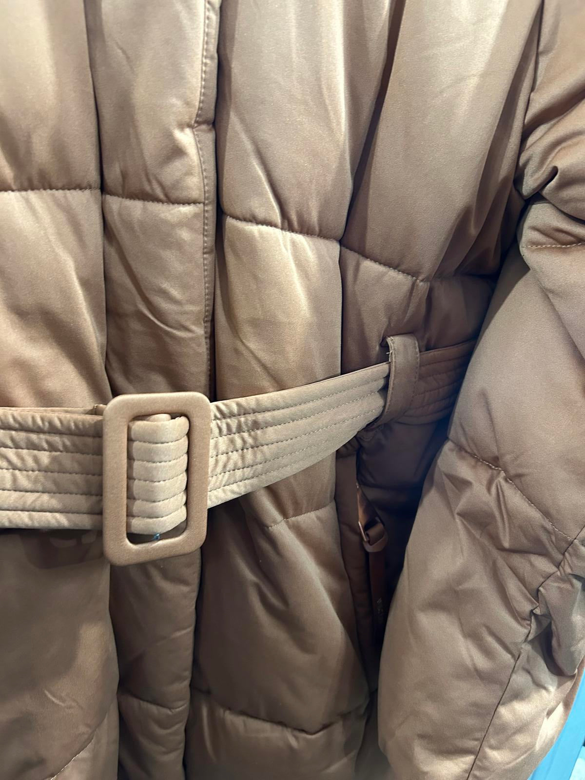 Avec Les Filles Womens Large Orange Puffa Jacket Hip Length Padded Belted Coat