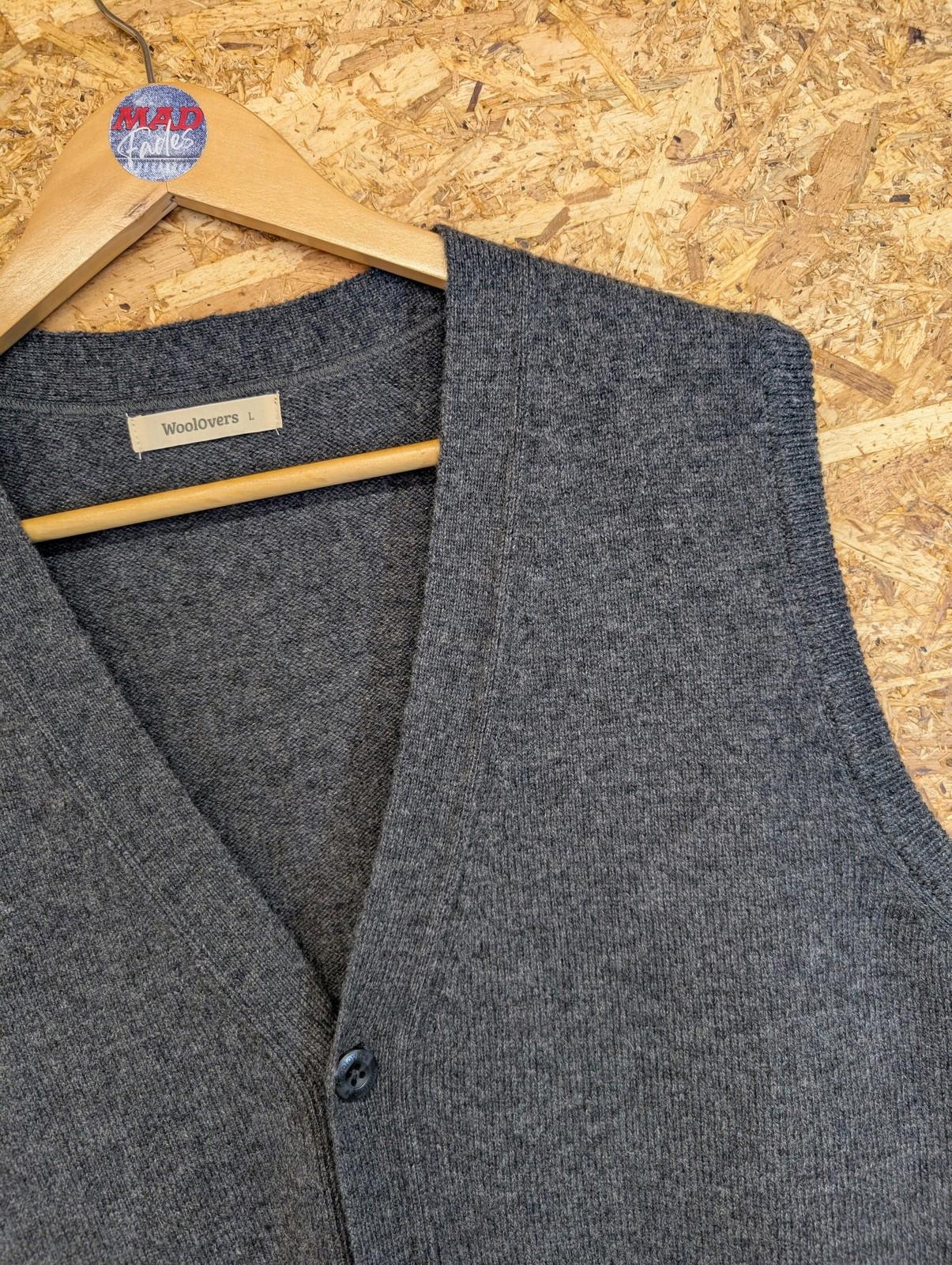 Woolovers Cardigan Men’s Large Sleeveless Knit Charcoal Grey Lambswool Vest