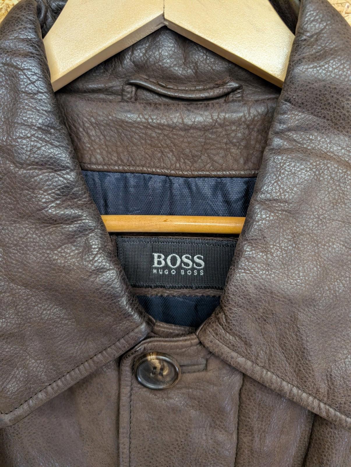 Hugo Boss Leather Coat XL 44 Men Brown Vintage 90s Padded Lined Heavy Duty