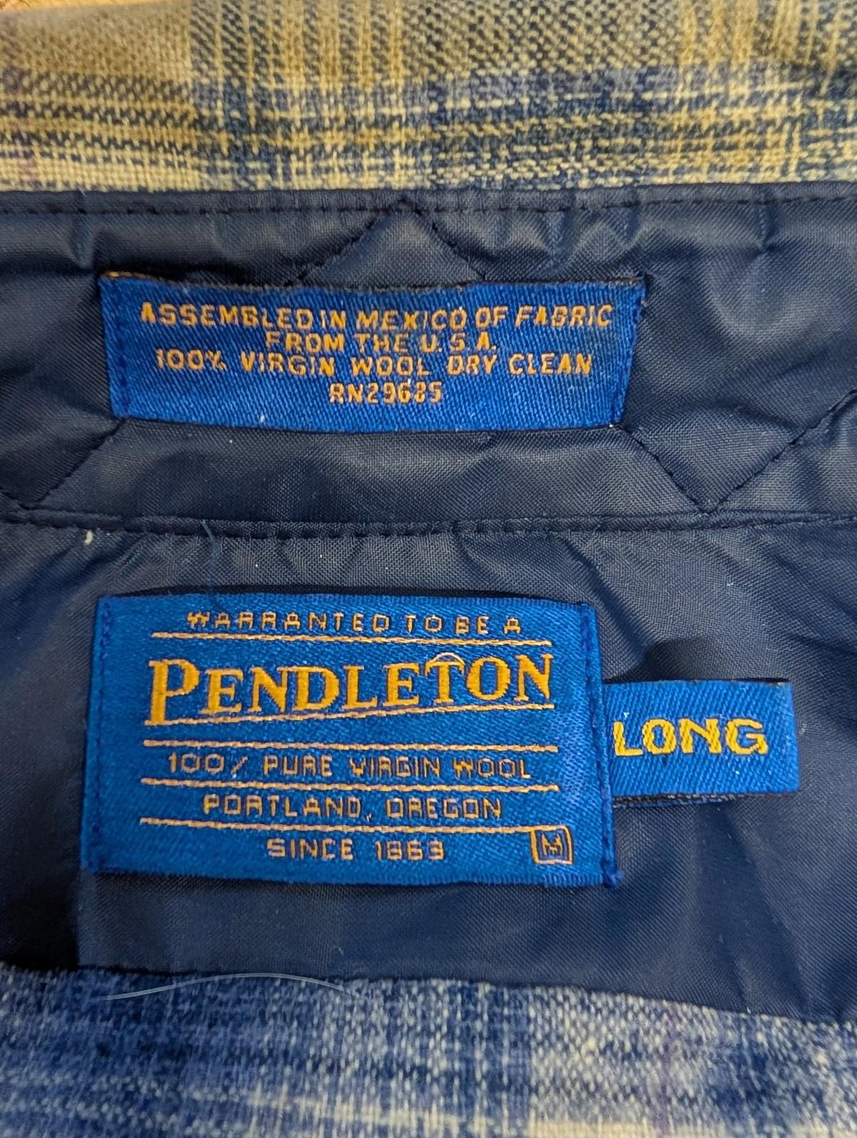 Pendleton Wool Shirt Medium Men Long Sleeve Plaid Western Blue Check Pearl Snap
