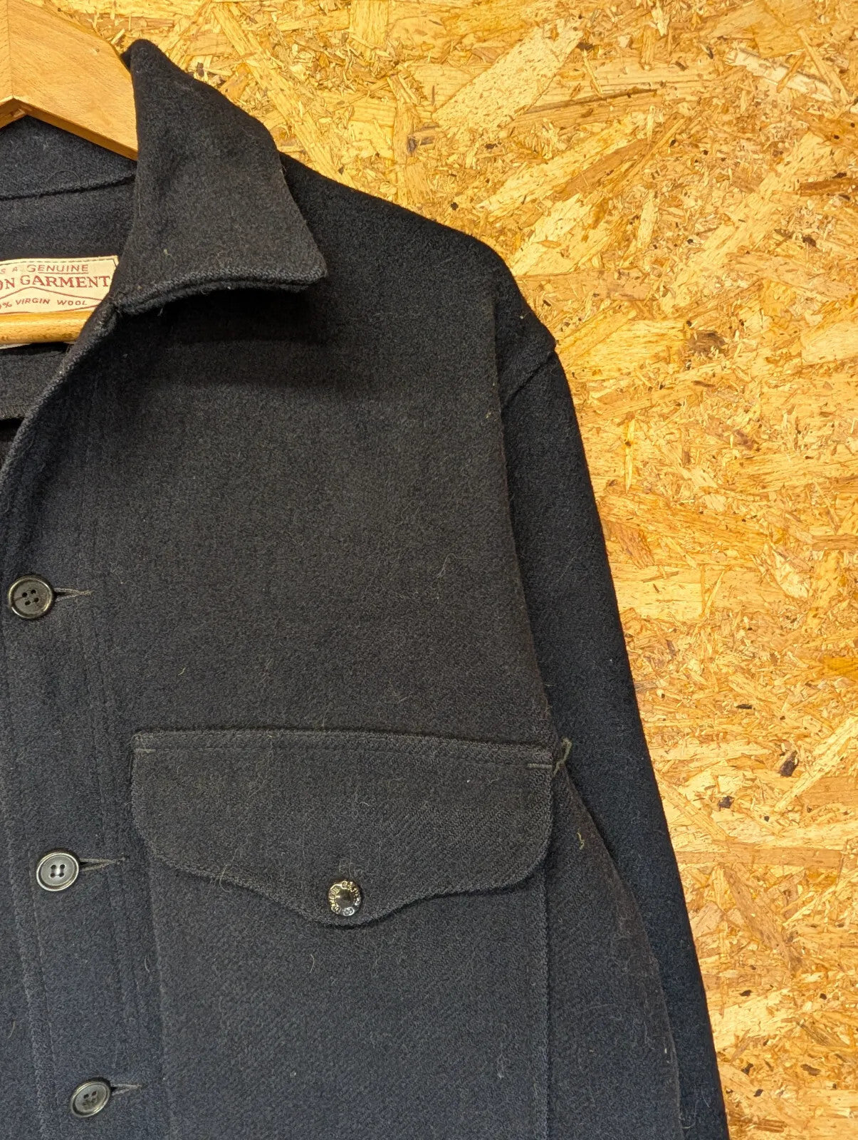 Filson Mackinaw Wool Cruiser Jacket Mens XL 44 Navy Blue USA Elbow Pads Vintage