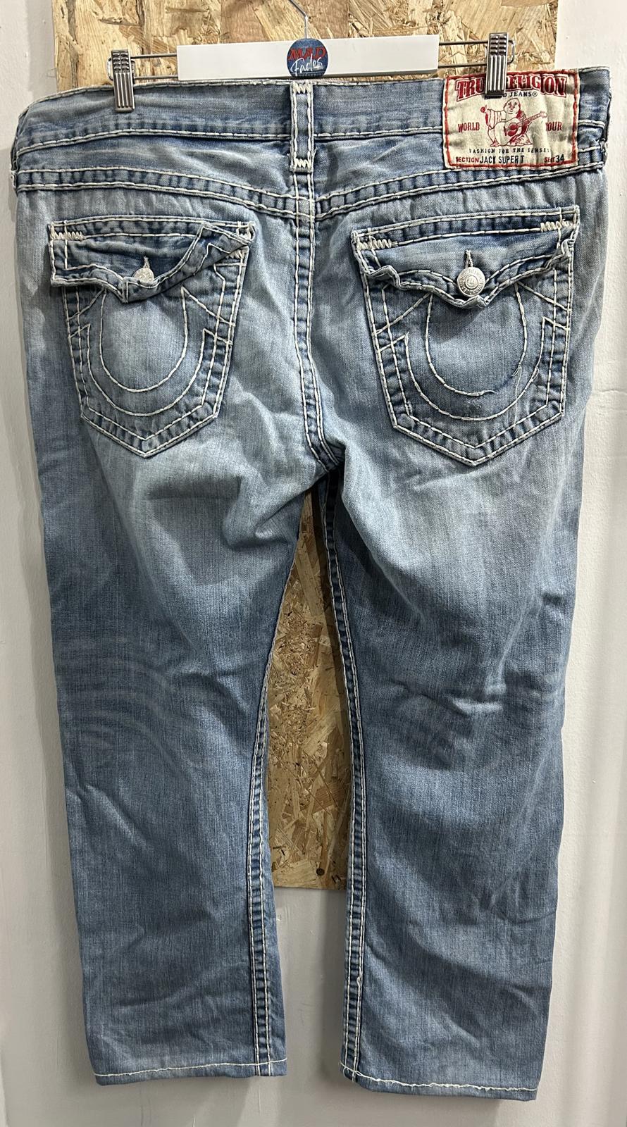 True Religion Jack Jeans W40 L31 USA Made Stonewash Blue Distress Vintage 90s