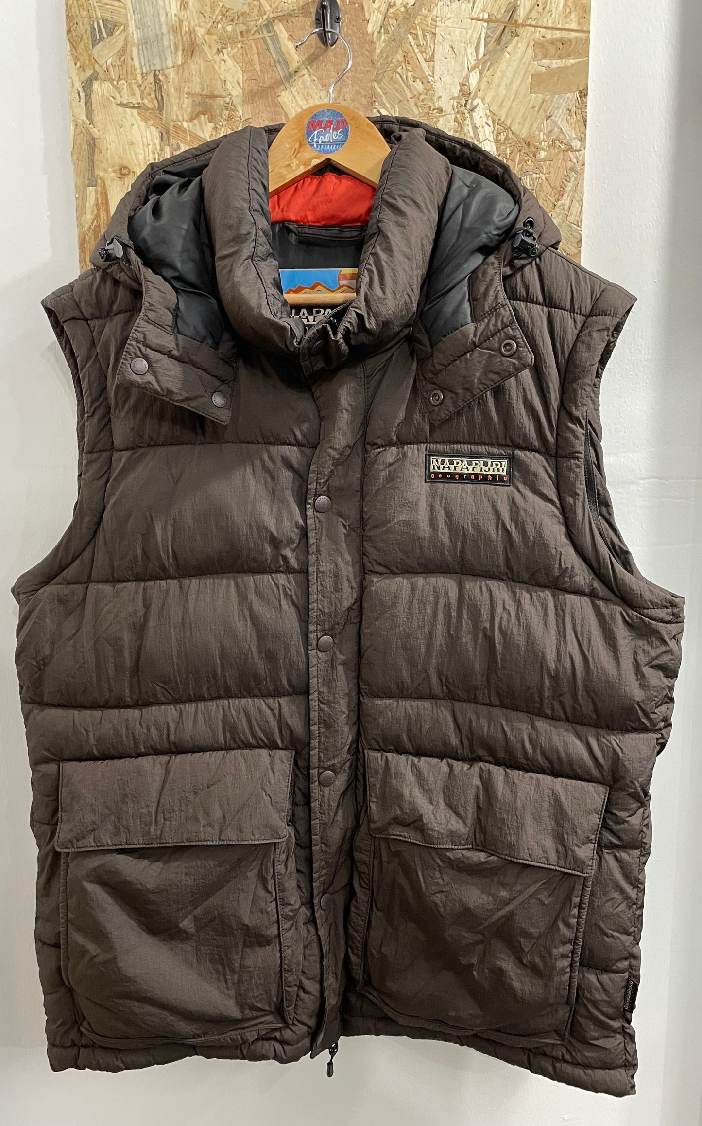 Napapijri Chairlift Convertible Puffer Jacket Gilet Zip Off Sleeves Brown Large