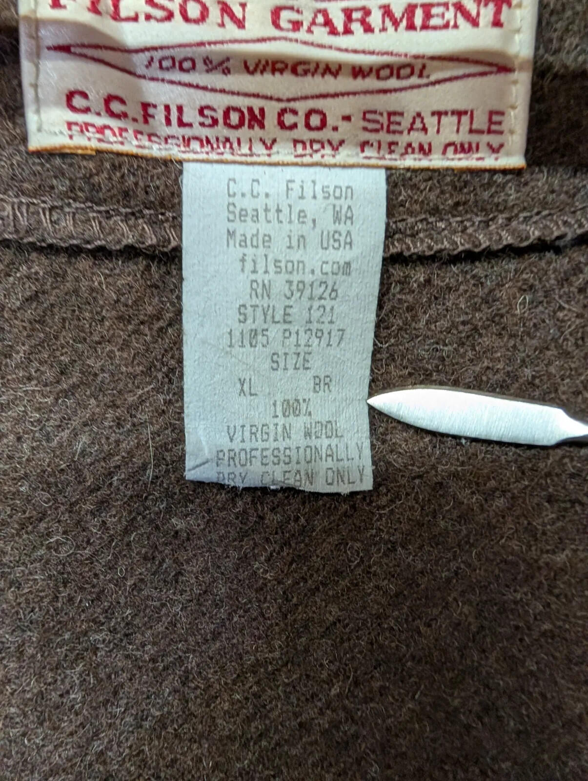 Filson Mackinaw Wool Vest Mens XL Brown Grey Zip Front Liner Gilet Body Warmer