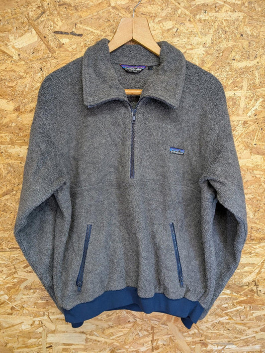 Patagonia Fleece Large Men Sweater Grey Blue Half Zip 1/4 USA Made Vintage 80s