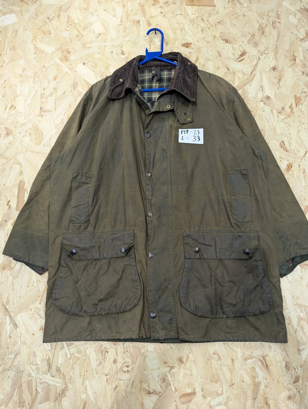 Vintage Barbour Border Wax Jacket Mens XL C44 Sage Green Tartan Lining 80s