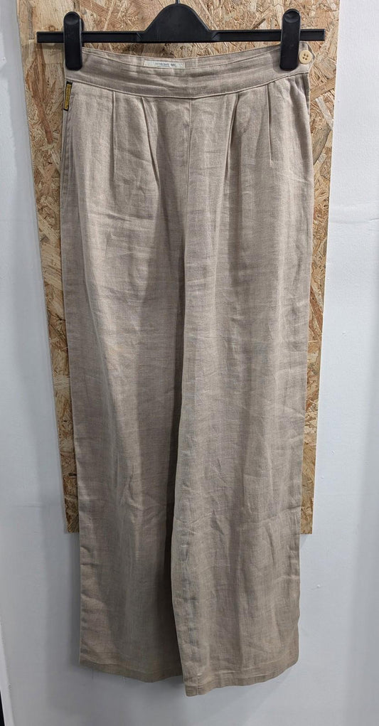 Armani Trousers Womens Size 8 W26 L31 Wide-Leg Baggy Beige Pleated Linen Oatmeal