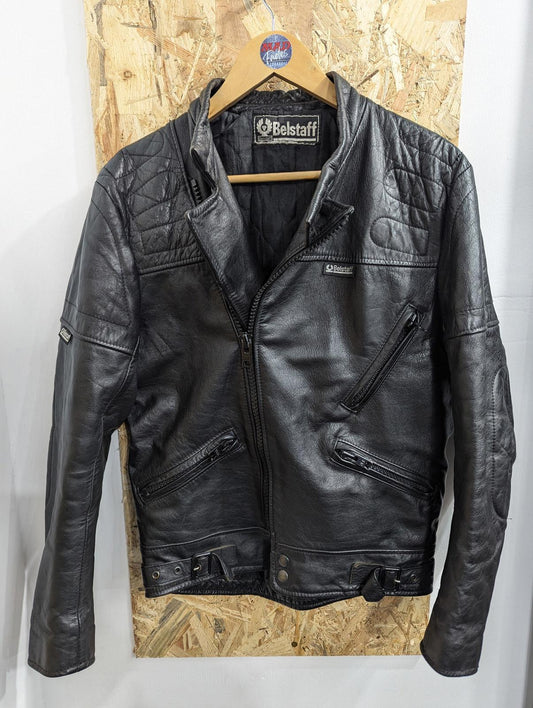 Belstaff Leather Jacket Mens Size Small 38 Black Padded Biker Vintage 80s