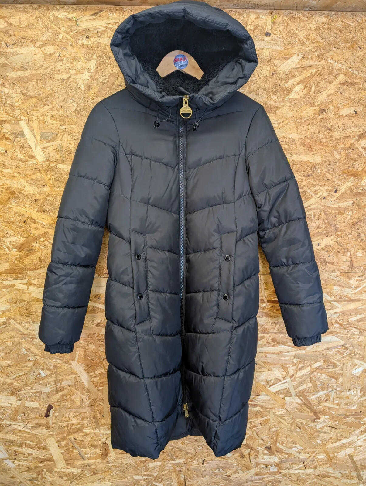Barbour International Parka Womens UK 8 Longline Boston Quilt Puffer Coat Black