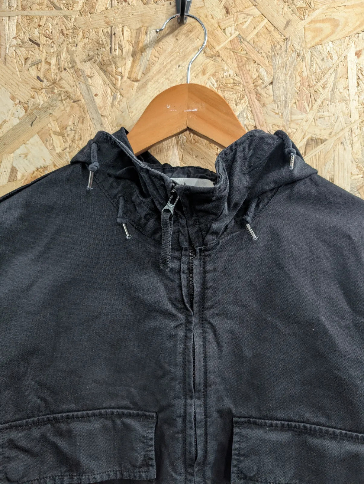 Stone Island Multi Pocket Thick Cotton Hooded Overshirt Mens Medium Black Canvas