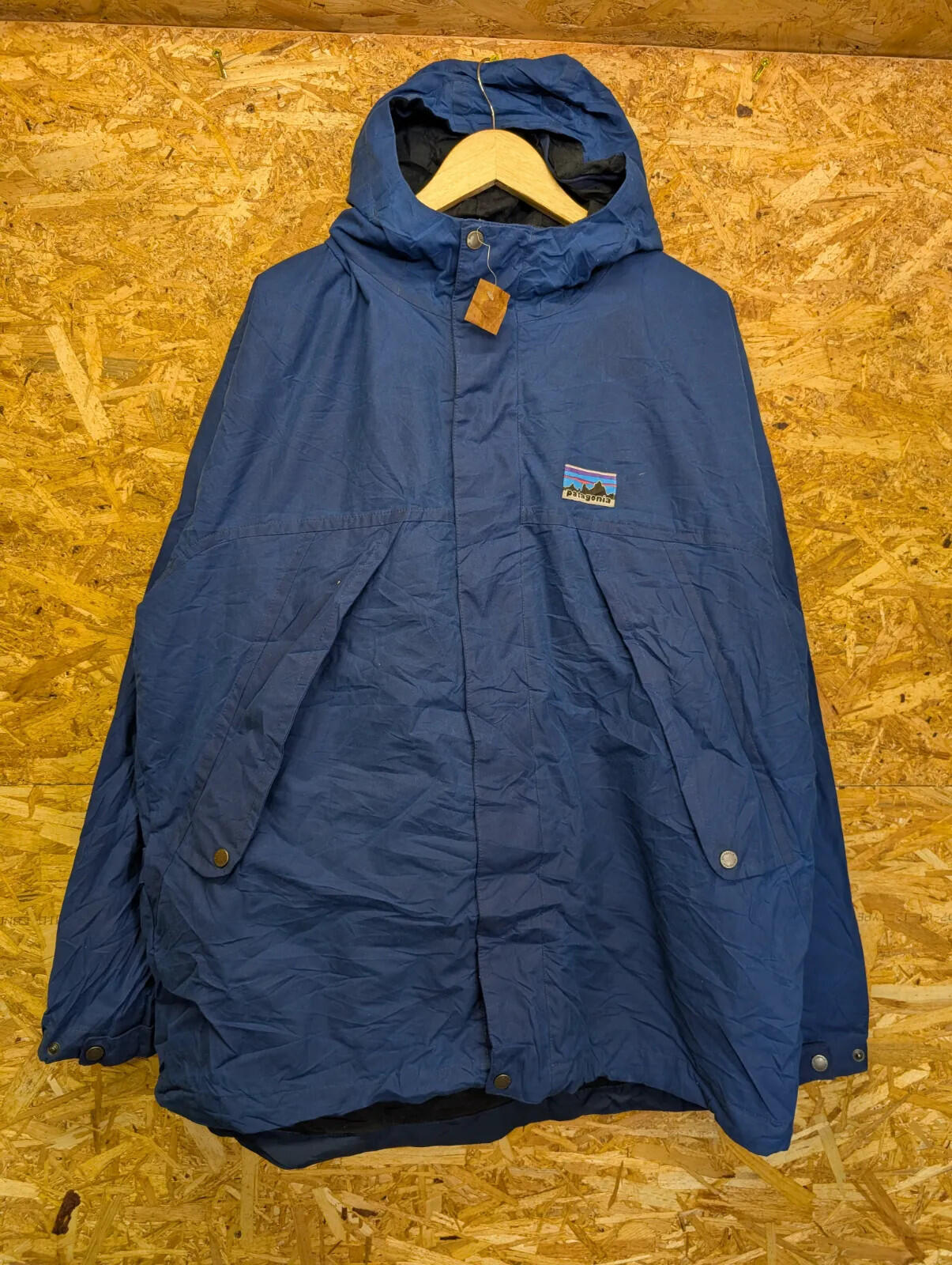 Patagonia Waxed Cotton Hooded Jacket Mens XL Blue Full Zip Pockets Outdoor