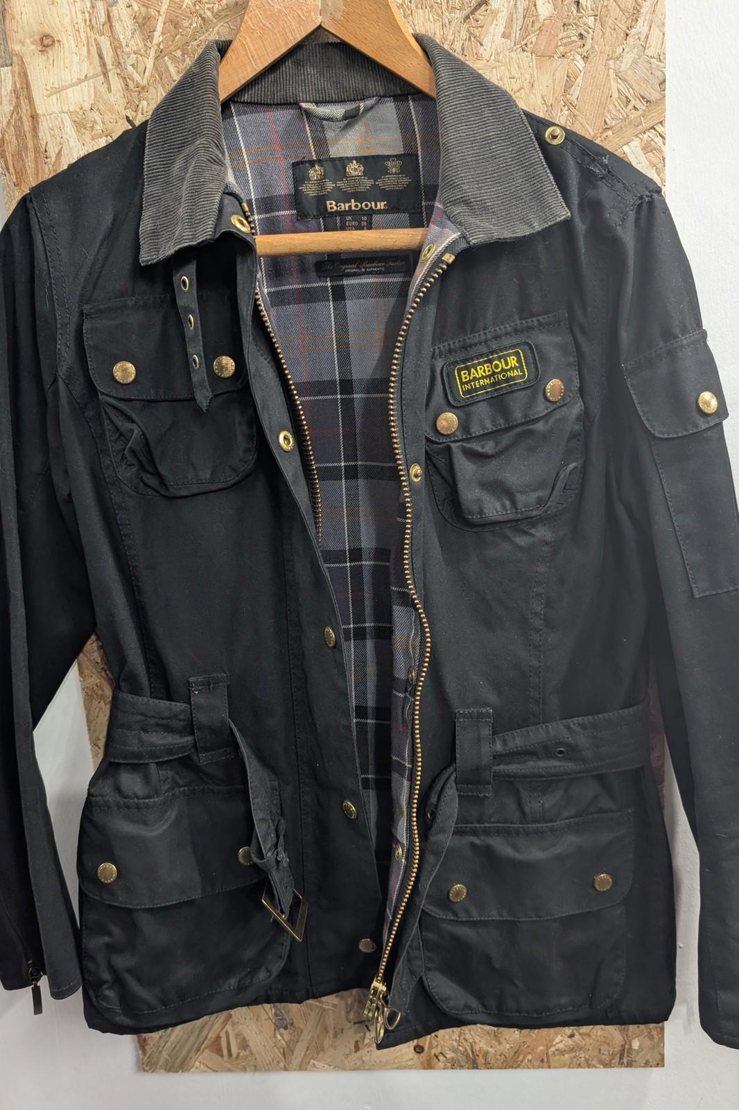 Barbour International Jacket UK Size 10 Women Belted Waxed Black Outdoor