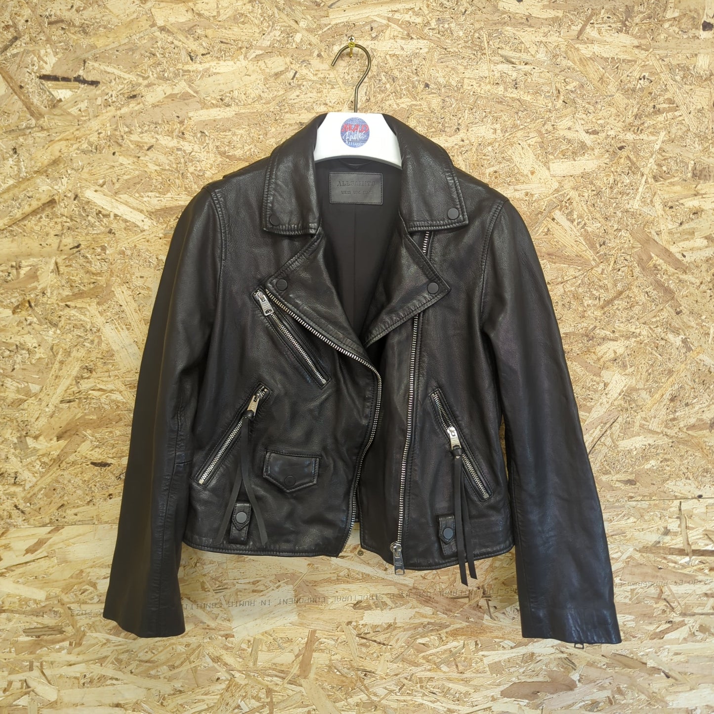 All Saints Griffen Black Leather Biker Jacket Motorbike Size UK 12 Medium