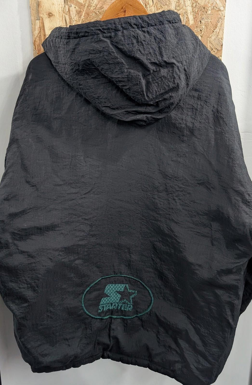 Starter Quilted Jacket Large Men Hooded Reversible Green Black Nylon USA