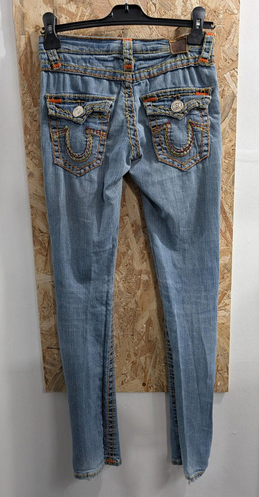 True Religion Jeans Size W26 L32 Womens Embroidered Pockets Light Blue Stretch