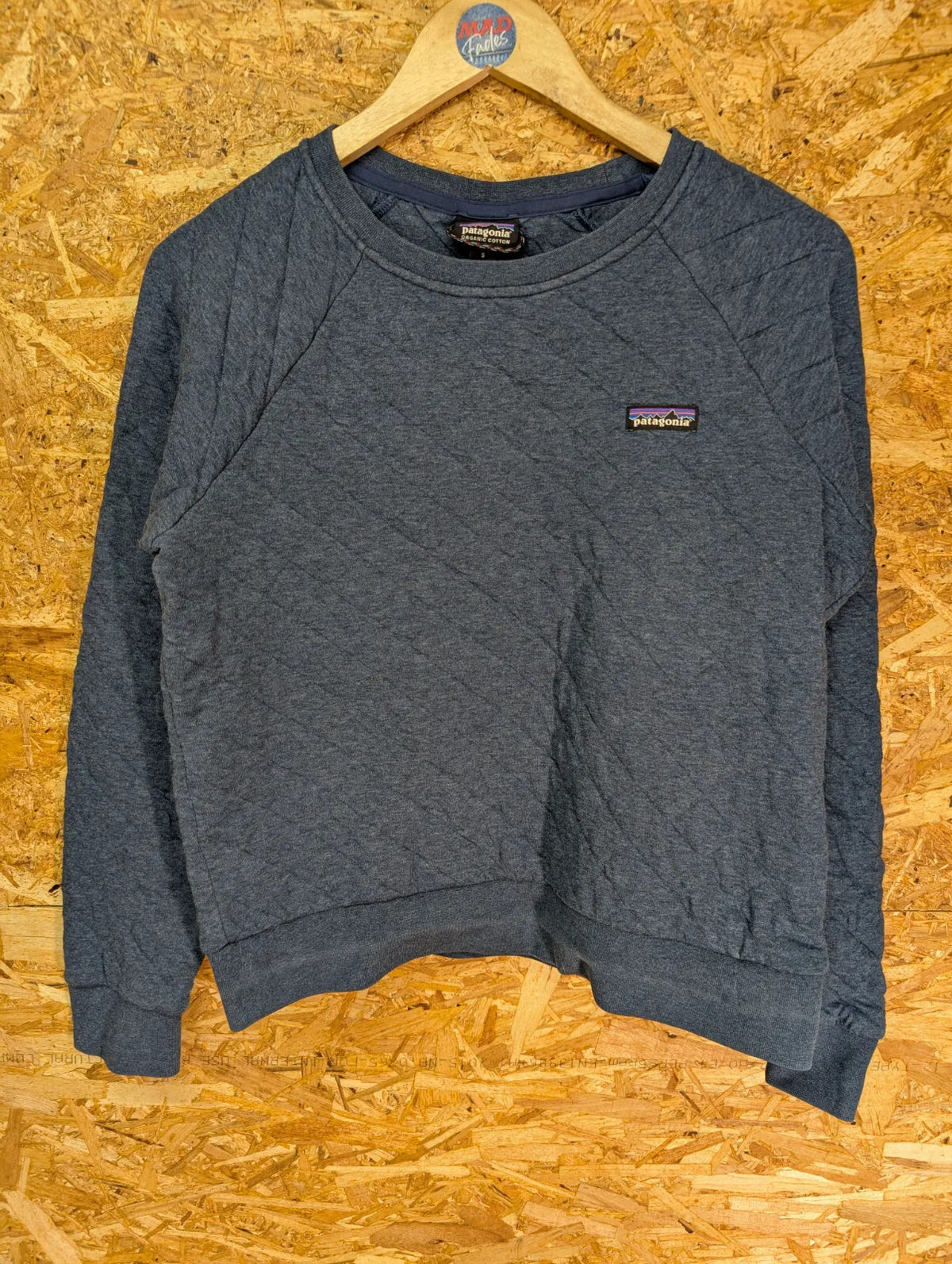 Patagonia Crewneck Sweatshirt Womens Small Blue Quilted Organic Cotton Pullover
