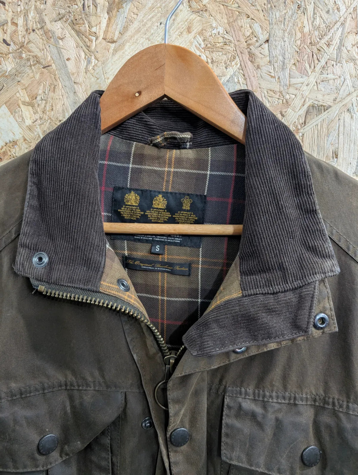 Barbour New Utility Wax Jacket Mens Small Olive Green A416 Cord Collar England