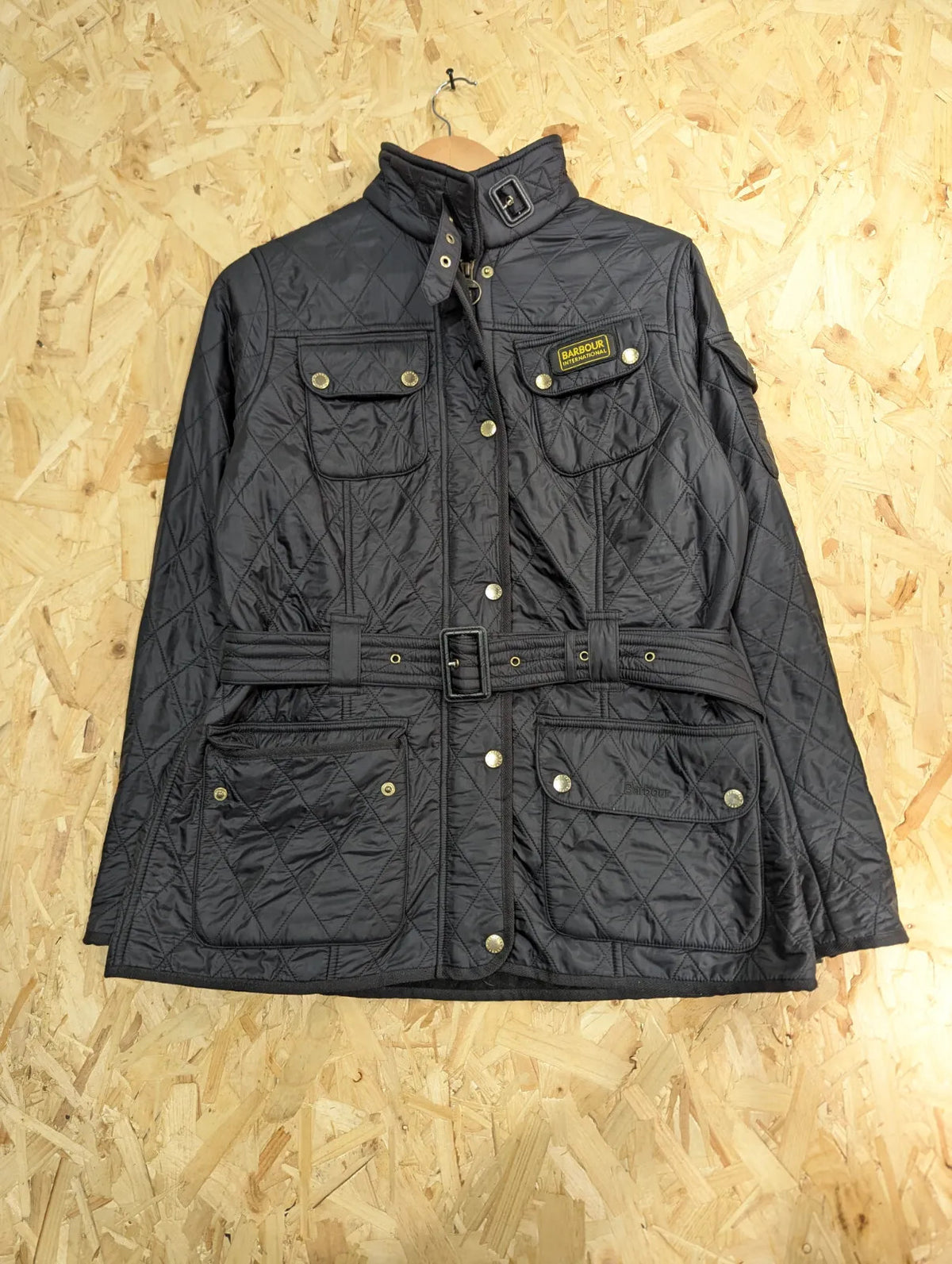 Barbour International Quilted Jacket Womens UK16 Black Polar Insulated Fleece