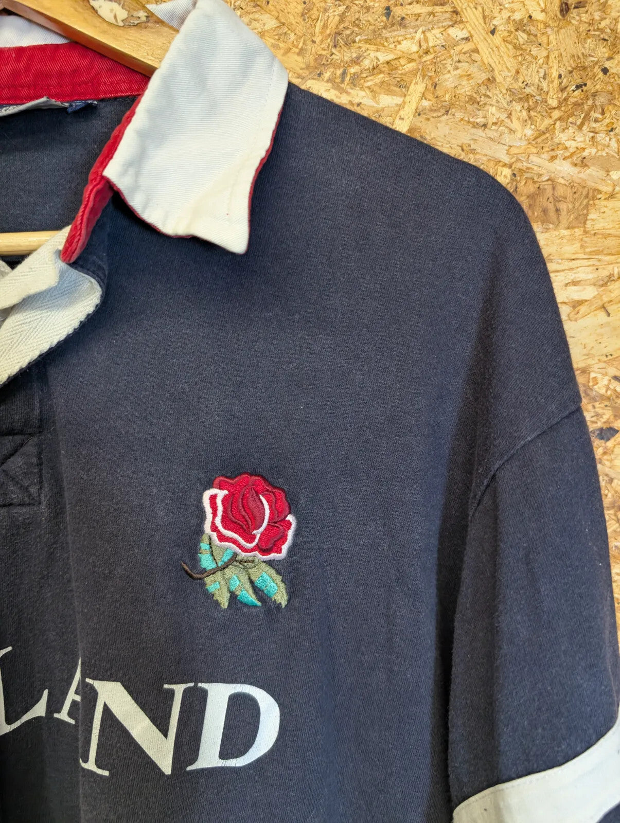 England Rugby Shirt Navy Mens Large Striped Shirt Embroidered Cotton Kings Polo
