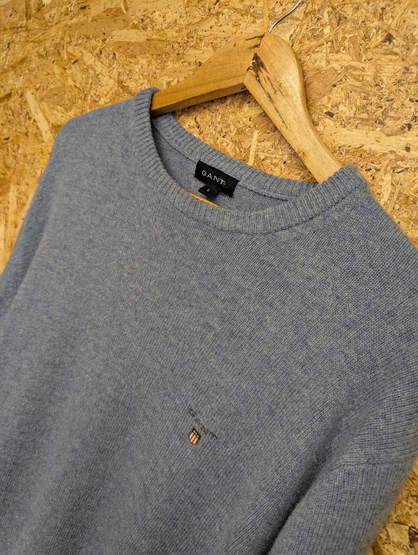 Gant Crew Neck Mens Jumper Knit 100% Lambswool Sky Blue Large