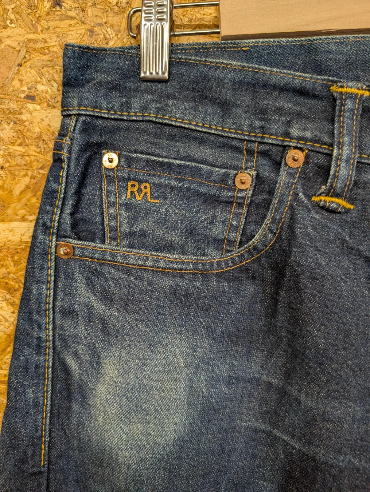RRL Selvedge Jeans Mens W32 L32 Navy Blue Wash Denim Button Fly Straight Leg