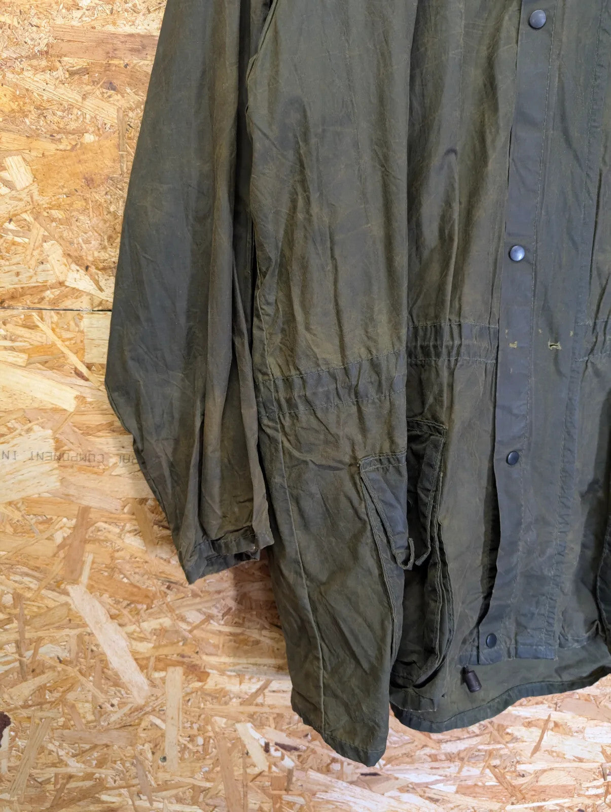 Vintage Barbour Wax Hooded Durham Jacket Men XL Green Cotton 2 Crest Warrant 80s