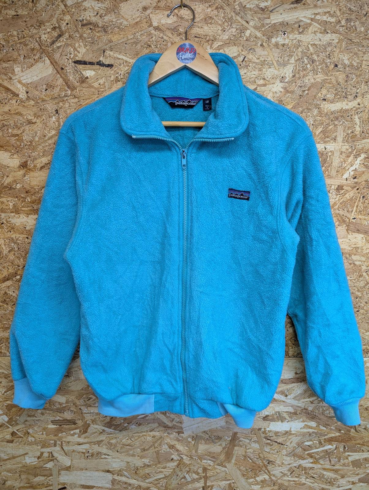Patagonia Vintage Fleece Jacket Women Size 12 Full Zip Turquoise Blue 80s 90s